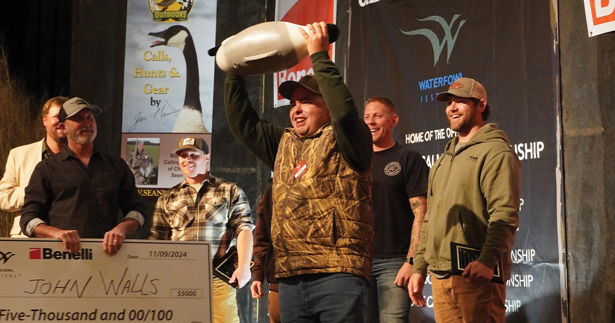 John Walls winning the World Goose Calling Championship. Photo by Joe Genzel